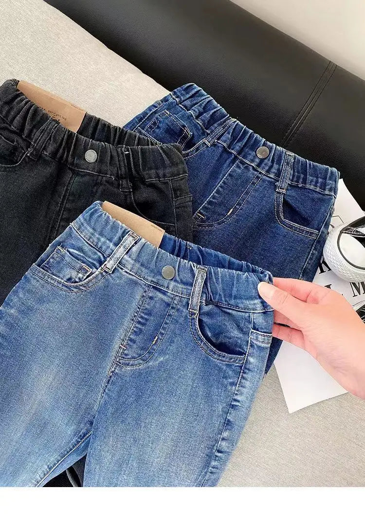 Kids Boys Jeans 2023 Spring And Autumn New Fashionable Elastic Children's Clothing Boys Loose Thin Denim Long Pants