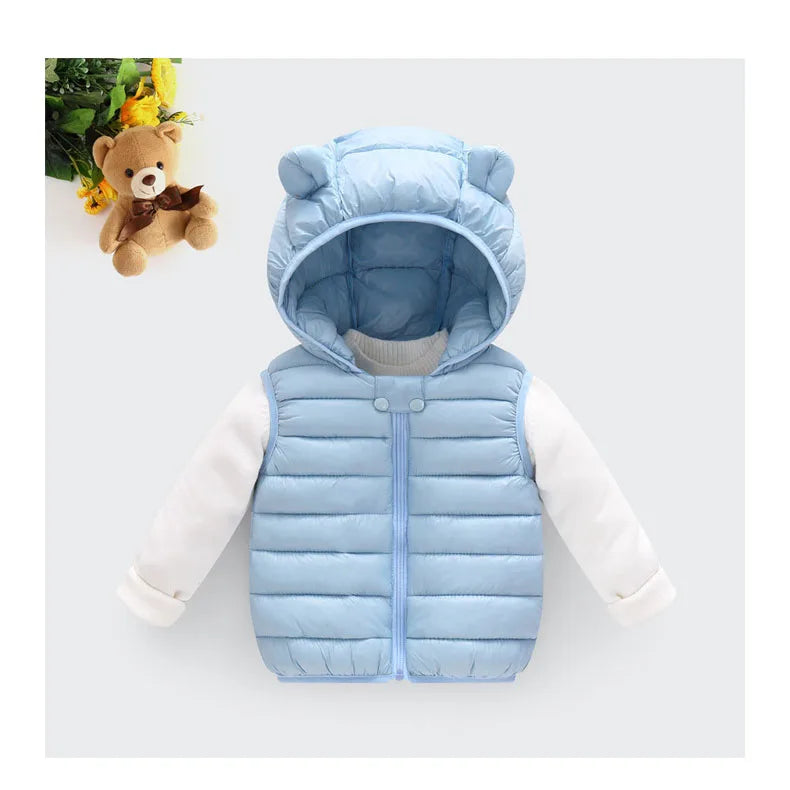 Baby Boys Girl Warm Down Vest Toddler Cotton Waistcoat Children Autumn and Winter Clothes Kids Hooded Jackets 1-6 Years Old