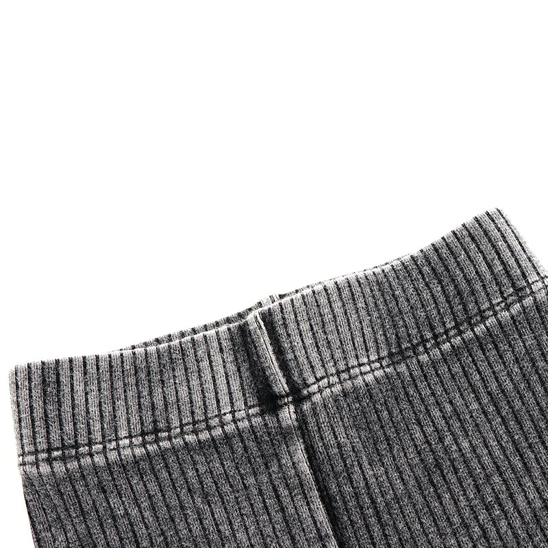 2024 ribbed black washed sets with string winter clothes dress for girls childhood shirts and baby pants black tired dresses