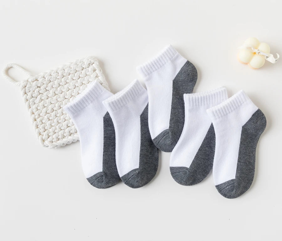 5 Pairs/Lot 2024 New Summer Children Socks Cotton Kids Teen Fashion Black White Gray For 1-12 Years Student Baby Girl Boy Socks