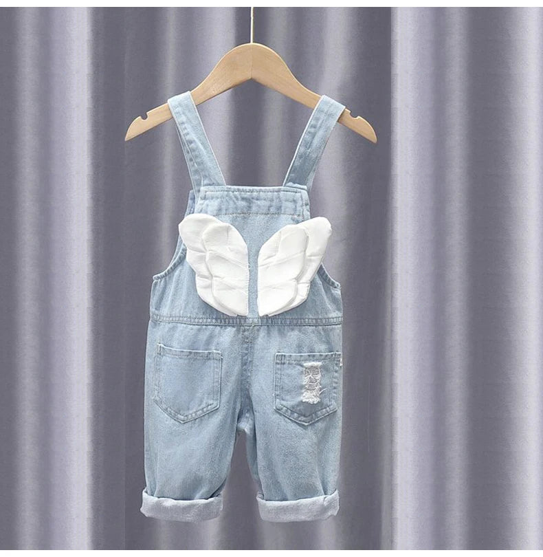 IENENS Baby Dungarees Girls Overalls Hole Wash Jeans Rainbow Print Trousers Denim Jumpsuit Toddler Infant Long Pants 0-4 Years