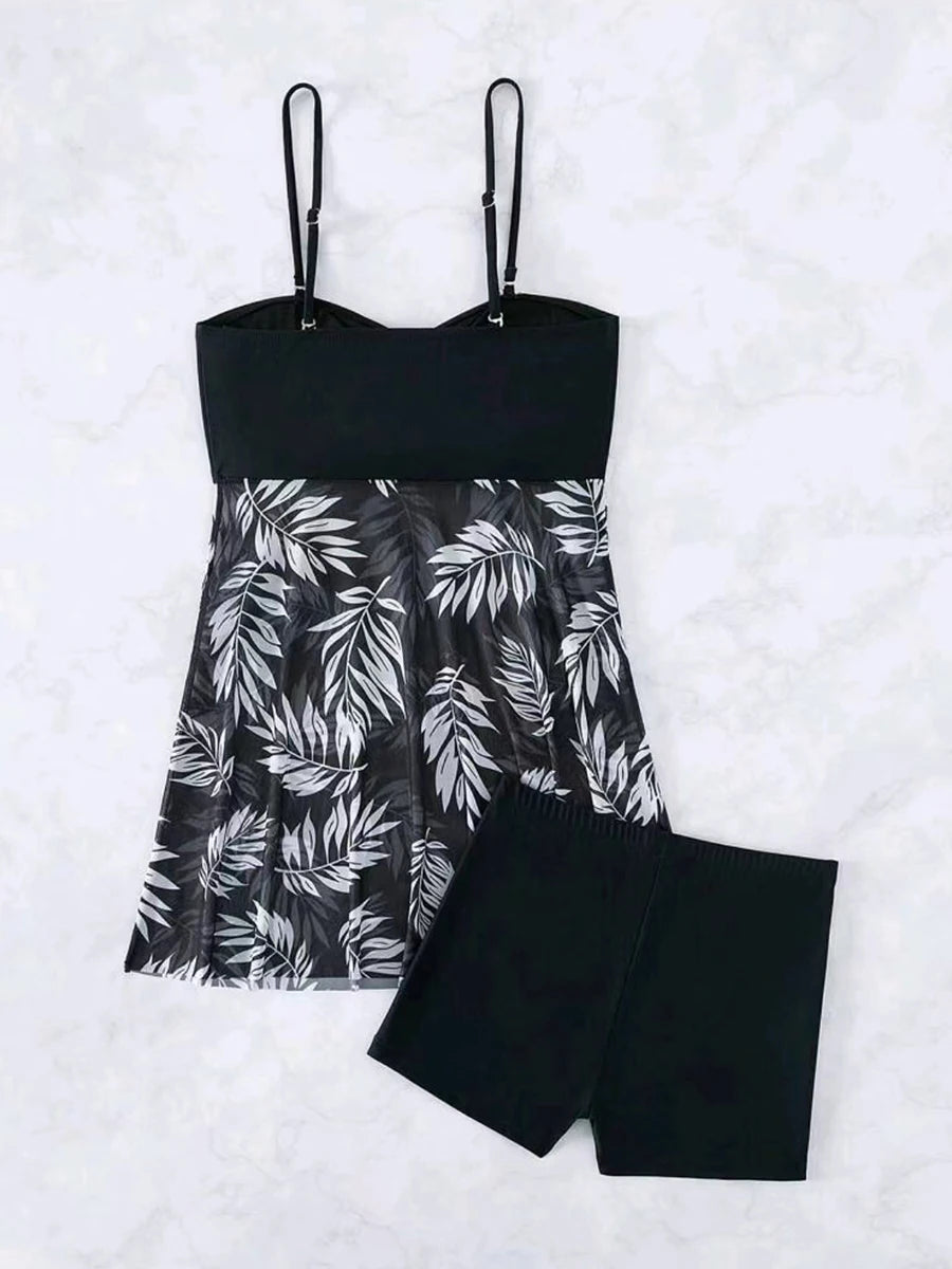 2025 Short Dress Tankini With Shorts Swimsuit Women Swimwear Female Padded Printed Bathing Swim Suit Swimming Beachwear Summer