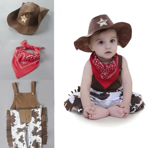Halloween Baby Costume Cowboy Sheriff Fancy Party Rompers Hat Scarf Cool Infant Baby Clothes Outfit