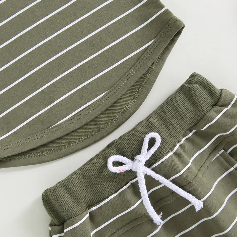 2023-03-01 Lioraitiin 0-4Years Kids Baby Boy 2Pcs Summer Outfits Striped Sleeveless Tank Tops and Stretch Shorts Pocket Set