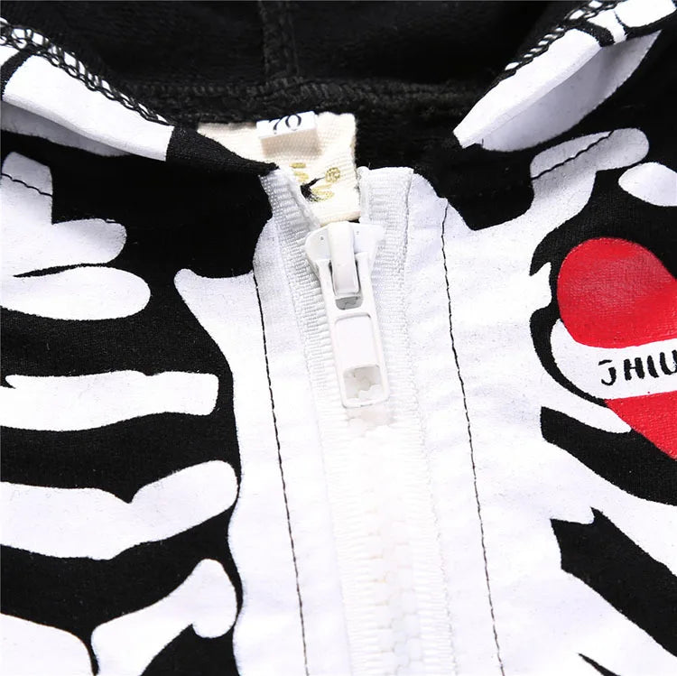 Baby Boy Clothes Funny Skeleton Halloween Costume Long Sleeve Romper Hooded Jumpsuit Zipper Front Open Halloween Clothes