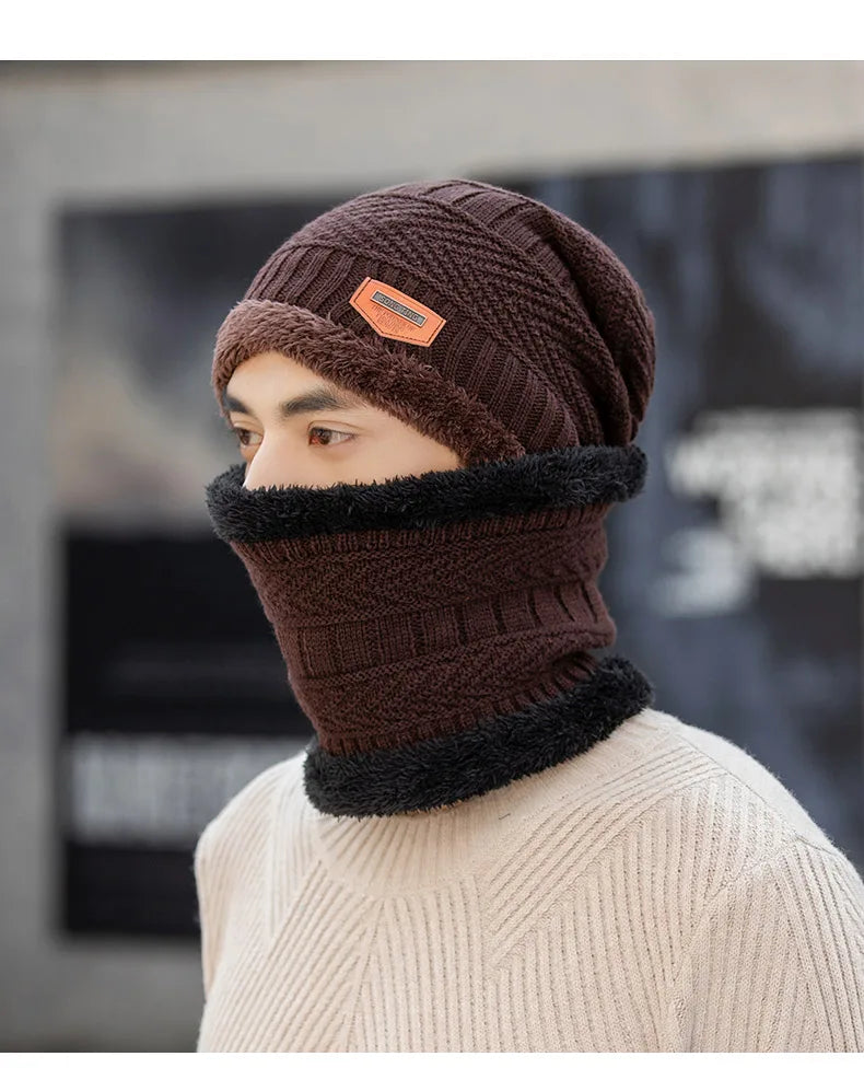 Winter Beanie Hat For Men Fleece Scarf Women Knitted Hat Warm Cap Thick Wool Neck Warmer Scarf Balaclava Mask Skullies Beanies