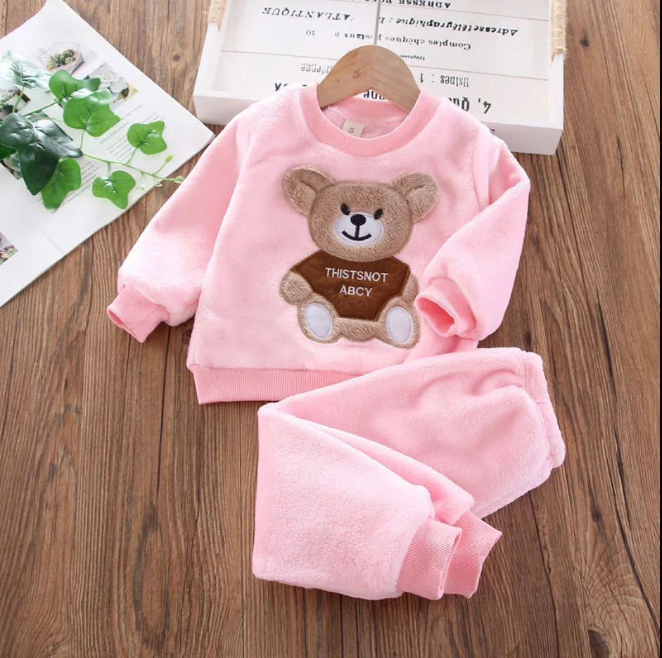 New Winter Baby Clothing Sets Autumn Boys Girls Cotton Thick Warm Hooded Sweater Cartoon Cute Bear Three-Piece kids Suit 0-4Y