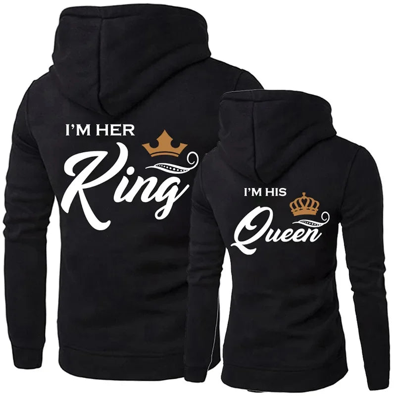 Printing Her King or His Queen Lover Hoodies Harajuku Fashion Casual Womens Men Clothing Lovers Sweatshirt Couple Hoodies