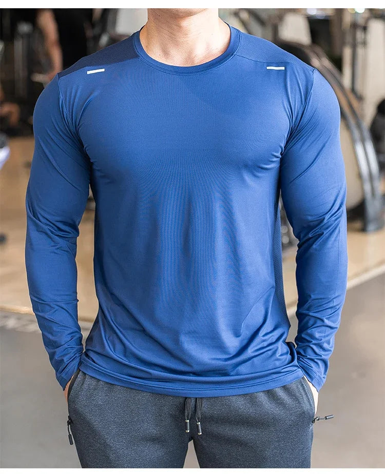 Men's Sports Fitness Long Sleeve Outdoor Badminton Quick Dry Training Shirt Casual Thin Running Top Bodybuilding Sportswear
