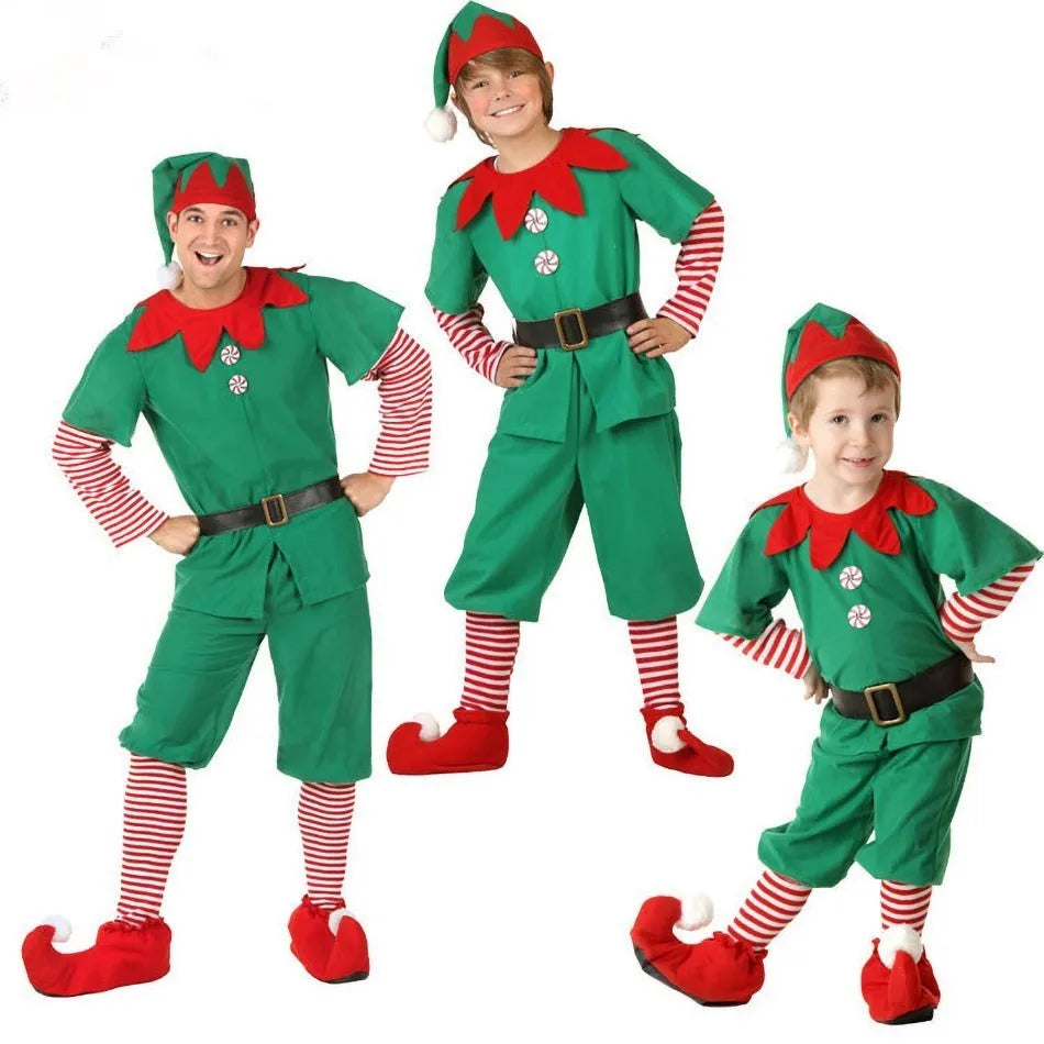 2024 Christmas Clothing Set Boy Girl Family Matching Outfit Kid Adult Santa Claus Cosplay Costume Hat Socks Pant Elf Clothes