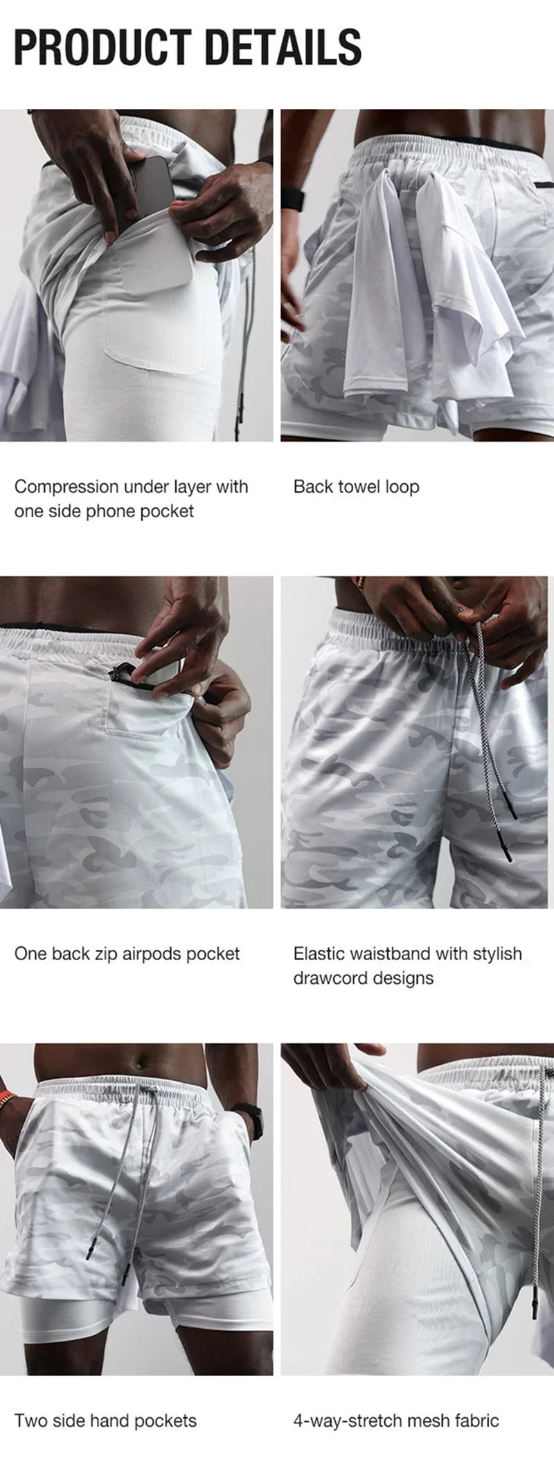 Men's Multi-Pocket Shorts Fitness Sports Shorts Casual Beach Workout Lined Tight Shorts Daily Style