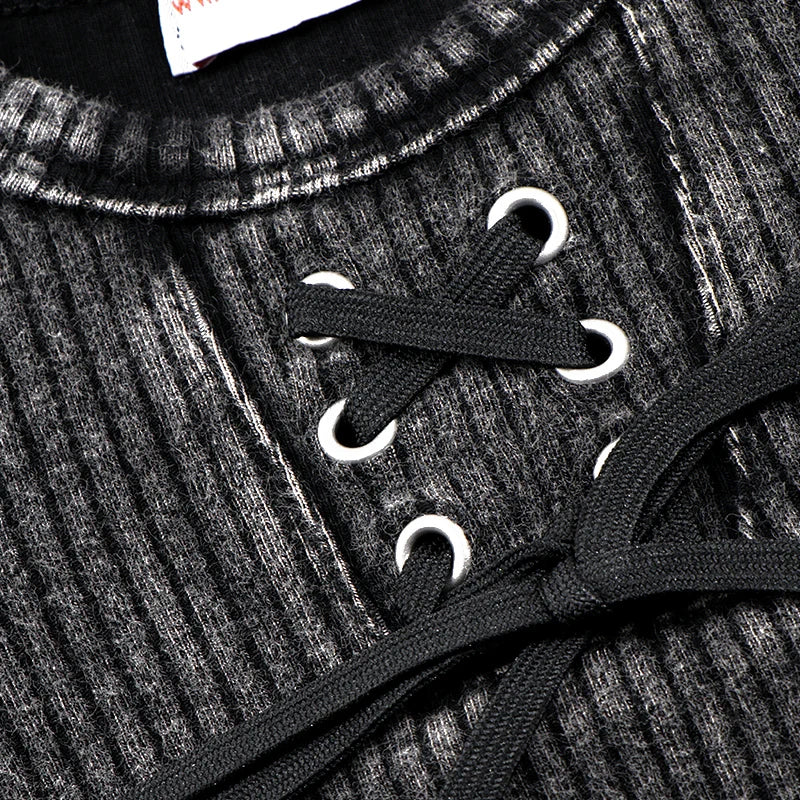 2024 ribbed black washed sets with string winter clothes dress for girls childhood shirts and baby pants black tired dresses