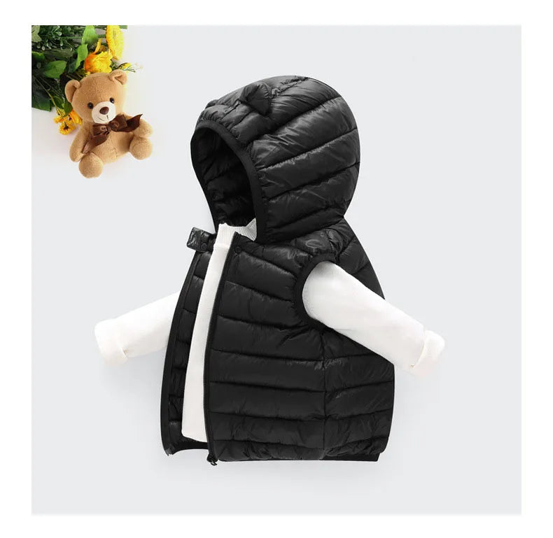 Baby Boys Girl Warm Down Vest Toddler Cotton Waistcoat Children Autumn and Winter Clothes Kids Hooded Jackets 1-6 Years Old