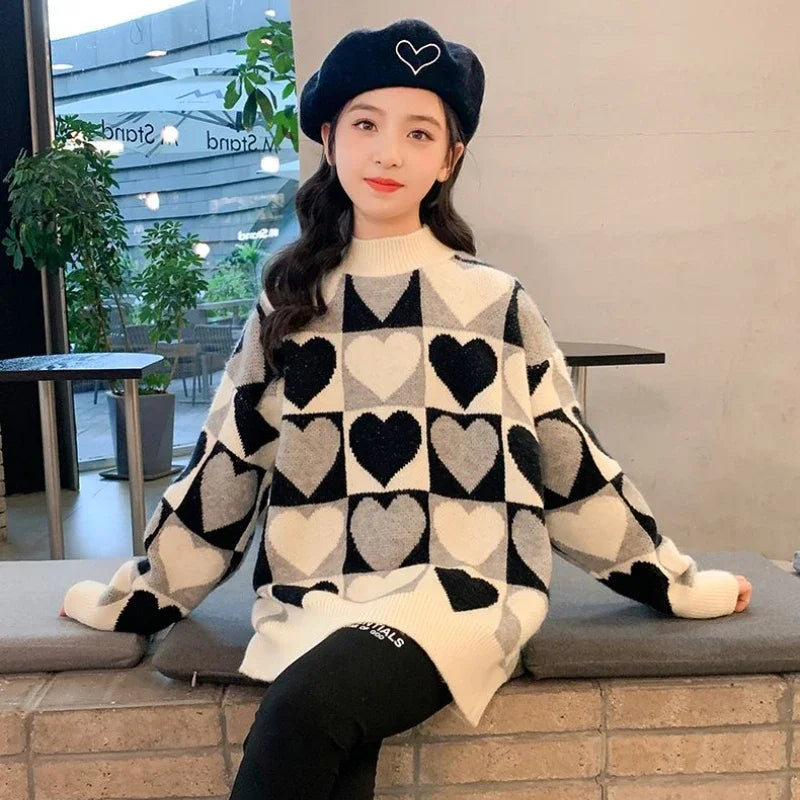 Girls Sweater Thickened Autumn Winter New Children's Fashion Knitted Top Christmas Winter Clothes for Girls 4 10 12 14 Years Old