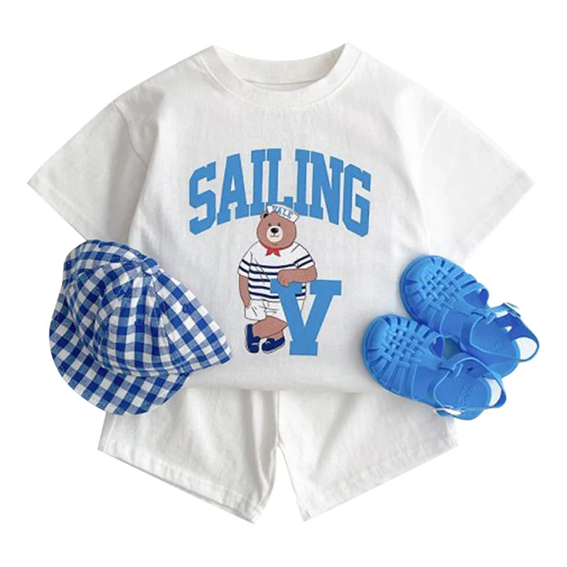 Fashion girls Toddler Baby Korea Clothing Fall Clothes Sets Baby Boys Set Kids Sports Bear Sweatshirt Pants 2Pcs 2 to 8 year