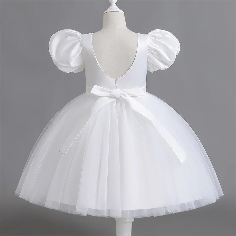 Girls White Cake Layers Dresses Kids Pull Sleeve Elegant Party Wedding Birthday Tutu Princess Vestidos Children Summer Clothes