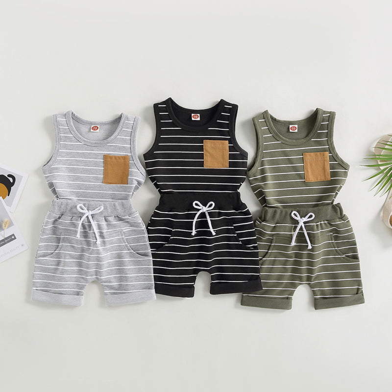 2023-03-01 Lioraitiin 0-4Years Kids Baby Boy 2Pcs Summer Outfits Striped Sleeveless Tank Tops and Stretch Shorts Pocket Set