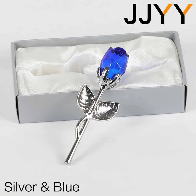 Valentines Day Gift Crystal Glass Rose Flower Figurines Craft Favors Lovers Gift Souvenir Wedding Decoration Ornaments Gift Box
