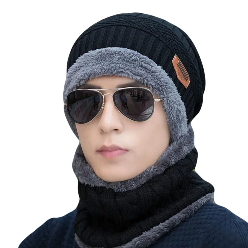 Winter Beanie Hat For Men Fleece Scarf Women Knitted Hat Warm Cap Thick Wool Neck Warmer Scarf Balaclava Mask Skullies Beanies
