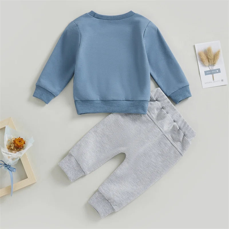 1-5 Years Kid Boys Girls 2Pcs Tracksuit Suits Fall Baby Plush Cartoon Bear Long Sleeves Sweatshirt Top + Elastic Waist Pants