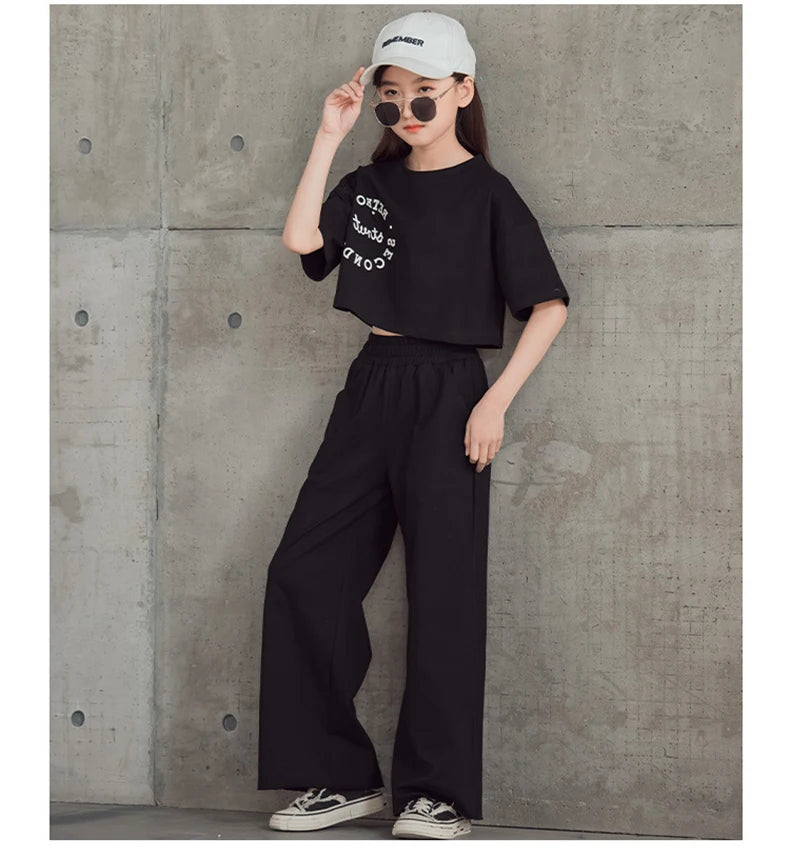 2024 New Spring Summer Teenager Girls Clothing Sets Children Short Tops T Shirt + Pants 2Pcs Kids Tracksuit 5 6 8 10 12 14 Years