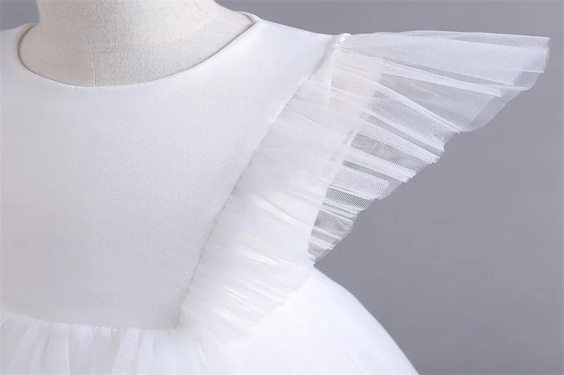 Girls White Cake Layers Dresses Kids Pull Sleeve Elegant Party Wedding Birthday Tutu Princess Vestidos Children Summer Clothes