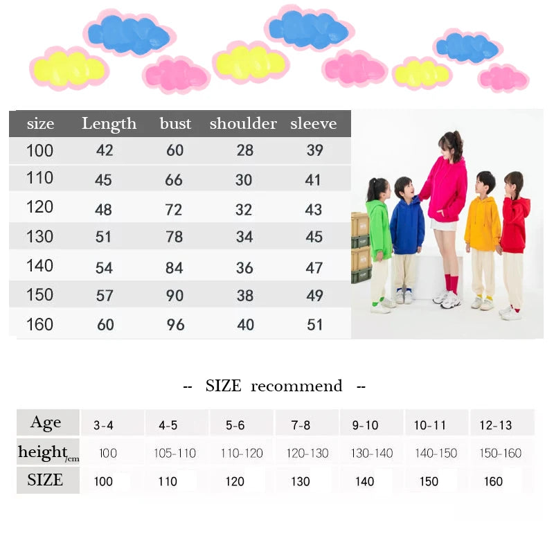 Spring Autumn Children Clothing Solid Color Hoodie Boys Girls Tops Toddler 3-12 Year Sweatshirr Black White Ash Red Blue Coat