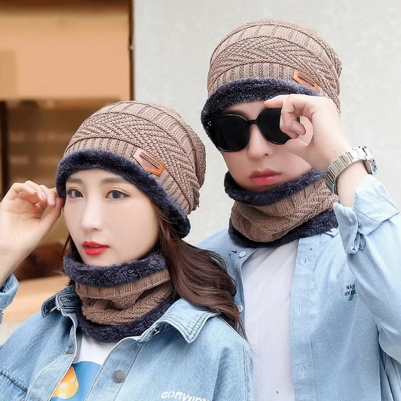 Winter Beanie Hat For Men Fleece Scarf Women Knitted Hat Warm Cap Thick Wool Neck Warmer Scarf Balaclava Mask Skullies Beanies