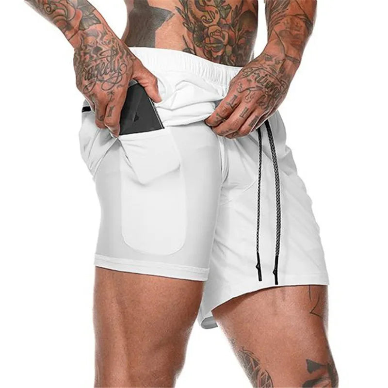 Men's sports Running shorts printed compression Quick Drying shorts training 2-in-1 Double-decker Shorts basketball Bottom