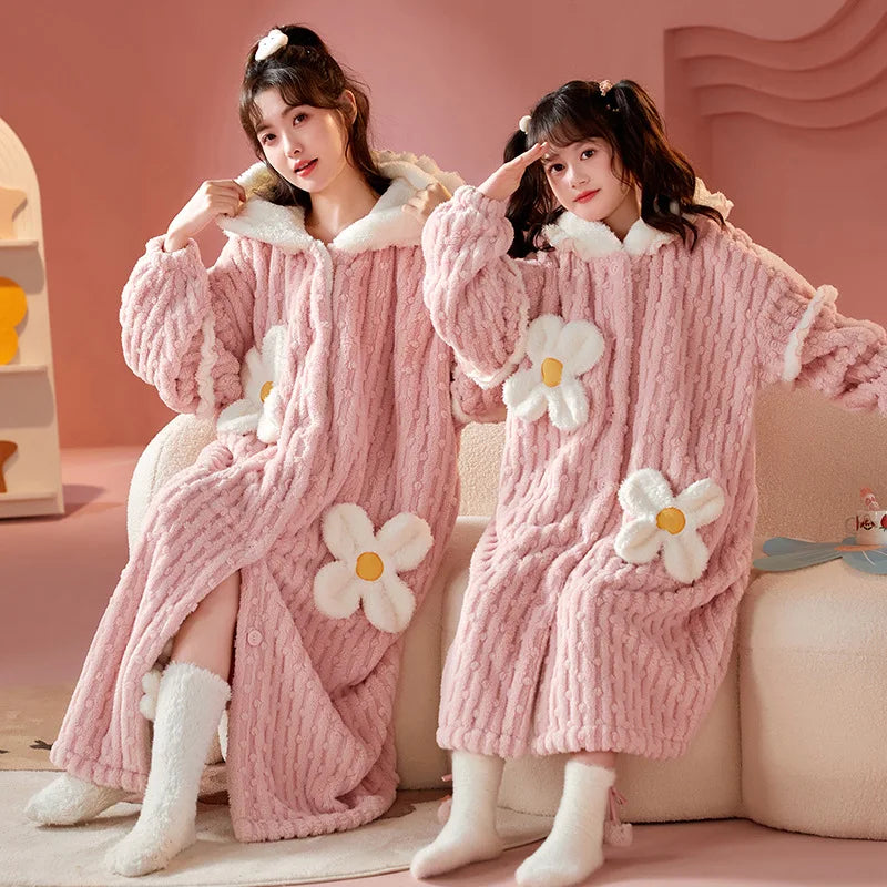 Kids Winter Bathrobe Thicken Warm Home Robe Baby Homewear Animal Dinosaur Cartoon Bathrobe For Children Hooded Gilrs Boys Robe