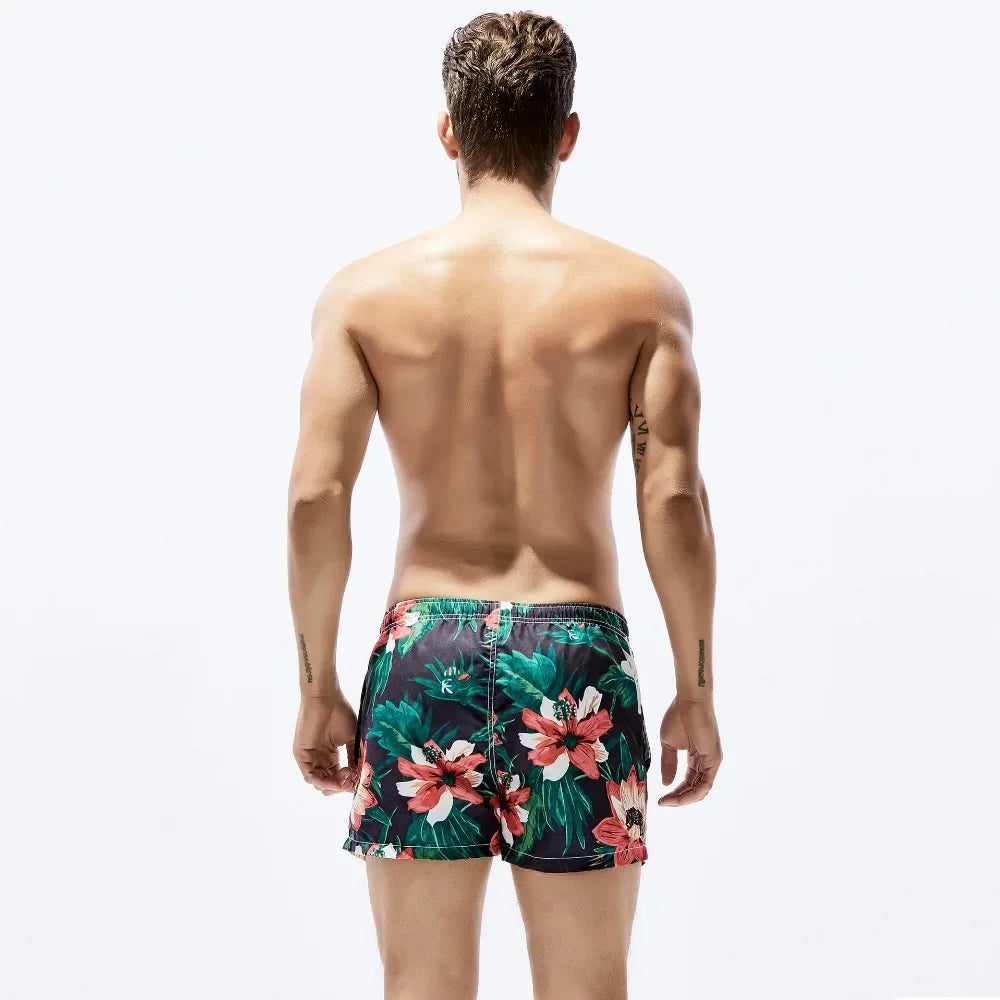 SEOBEAN Mens Board Swim Shorts Men Beach Swimming Suit Bermuda Surf Short Flowers Pattern Pocket Design for Man Sea GYM Wear