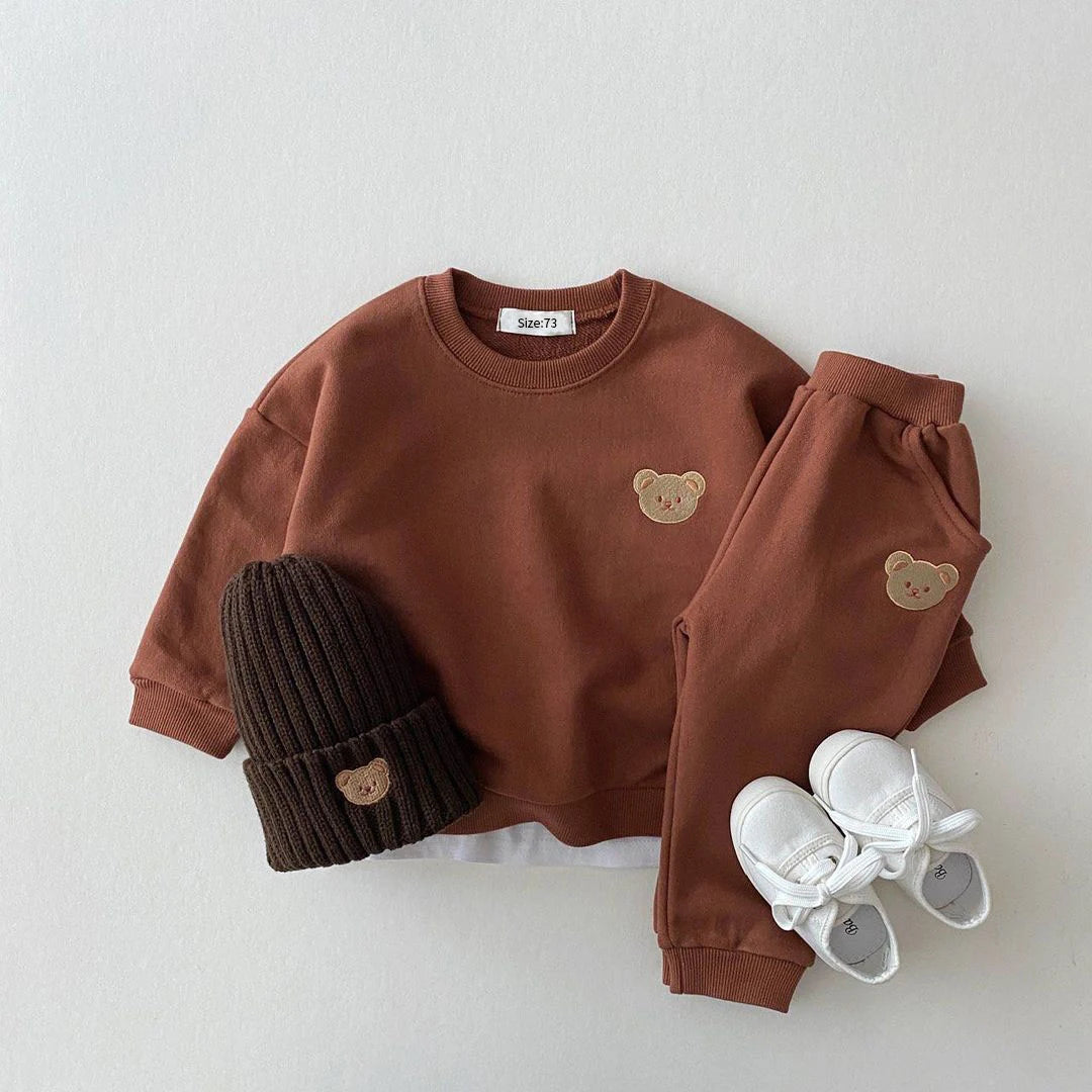2pc Baby Boys Girls Set Autumn Little Bear Embroidery Tops Coat + Pants Suit Clothes Two-piece Newborn Spring Winter Sets Kids