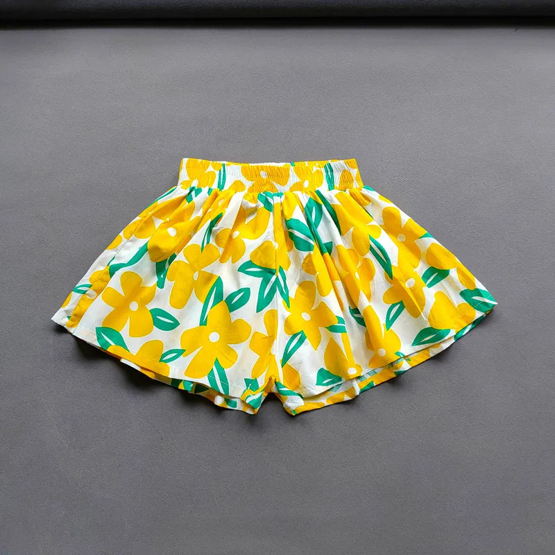 Floral Flowers Kids Shorts for Girls Wide-Leg Beach Shorts Summer Children Short Pants