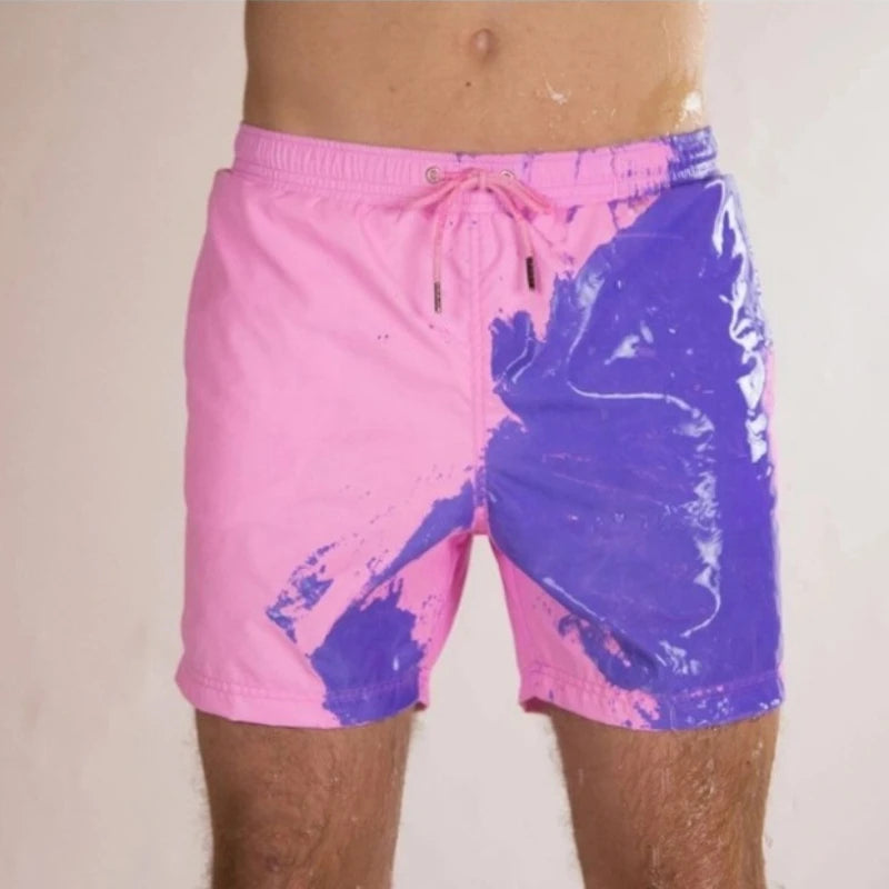 Magical Color Changing Board Shorts Men Summer Discoloration Swimming Trunks Swimwear Swim Surf Short Wear Quick Dry Beach Pants