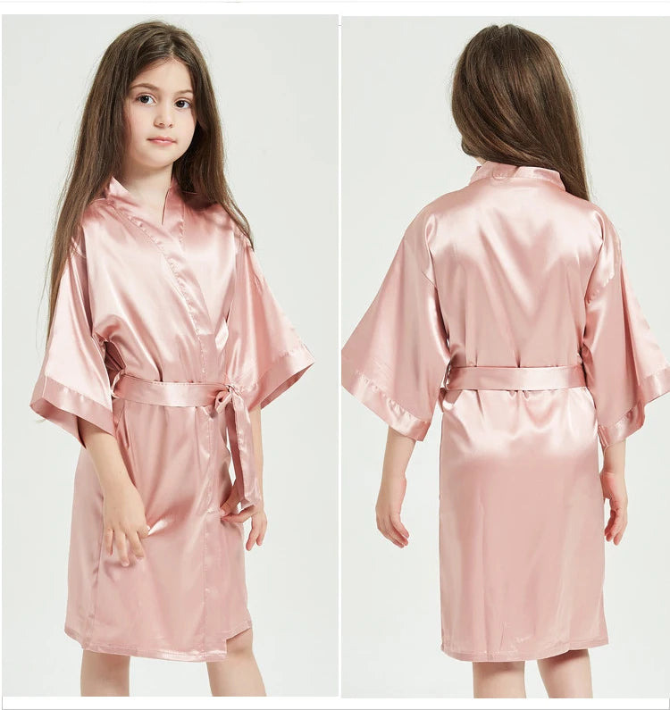 Toddler Girl Nightgown Satin Teenage Red Pink Silk Kimono Spa Bath Robe for Girls Wedding 3 to 4 5 6 7 8 9 10 11 12 13 14 Years