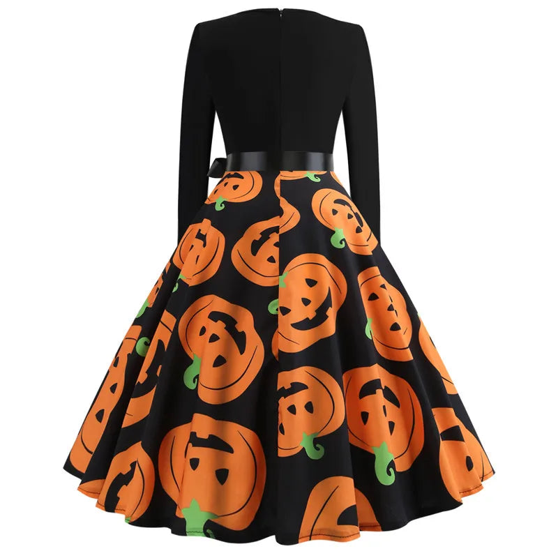 Halloween Cosplay Costume Props Fancy Pumpkin Womens Dress Long Sleeve Princess Dress Festival Dress Up Party Vintage Robe