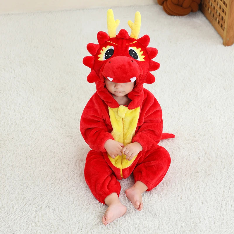 MICHLEY NEW Halloween Blue Dragon Baby Rompers Winter Costume Clothes Cartoon Jumpsuit Bodysuits Overall For Girl Boy Bebe 2-36M