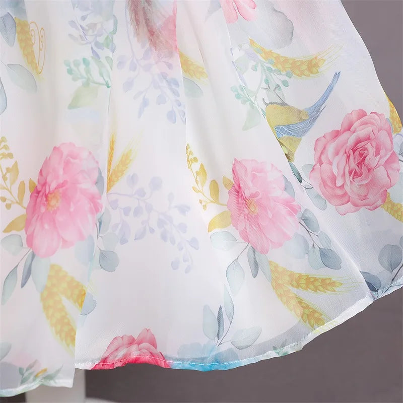 Girls White Cake Layers Dresses Kids Pull Sleeve Elegant Party Wedding Birthday Tutu Princess Vestidos Children Summer Clothes