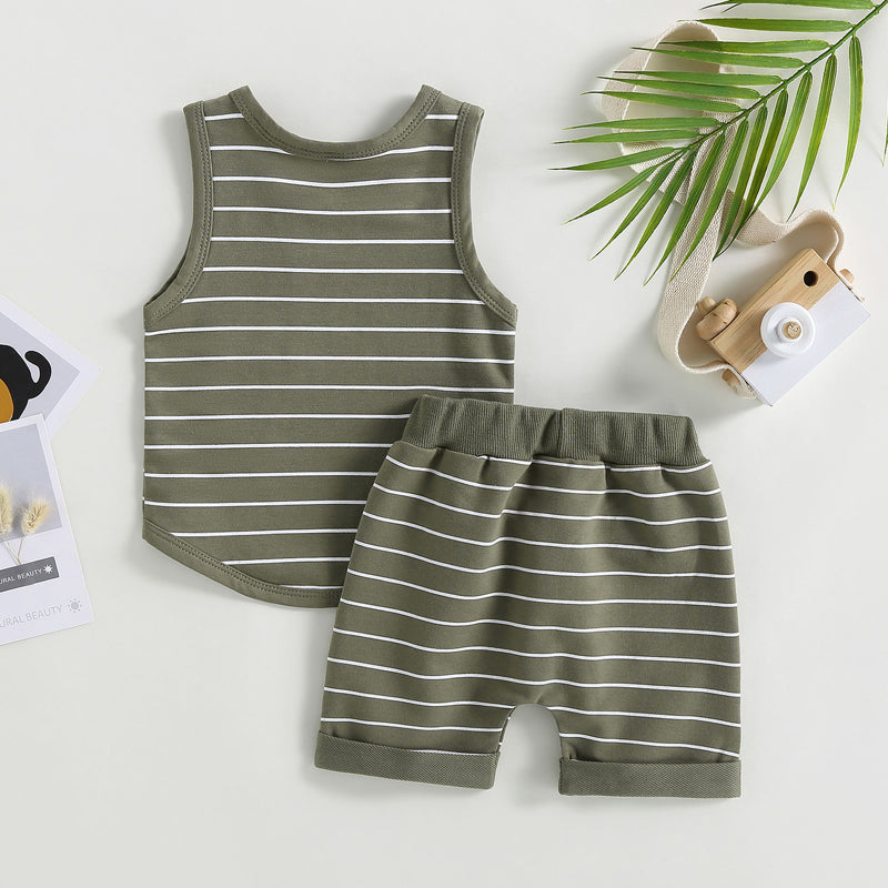 2023-03-01 Lioraitiin 0-4Years Kids Baby Boy 2Pcs Summer Outfits Striped Sleeveless Tank Tops and Stretch Shorts Pocket Set