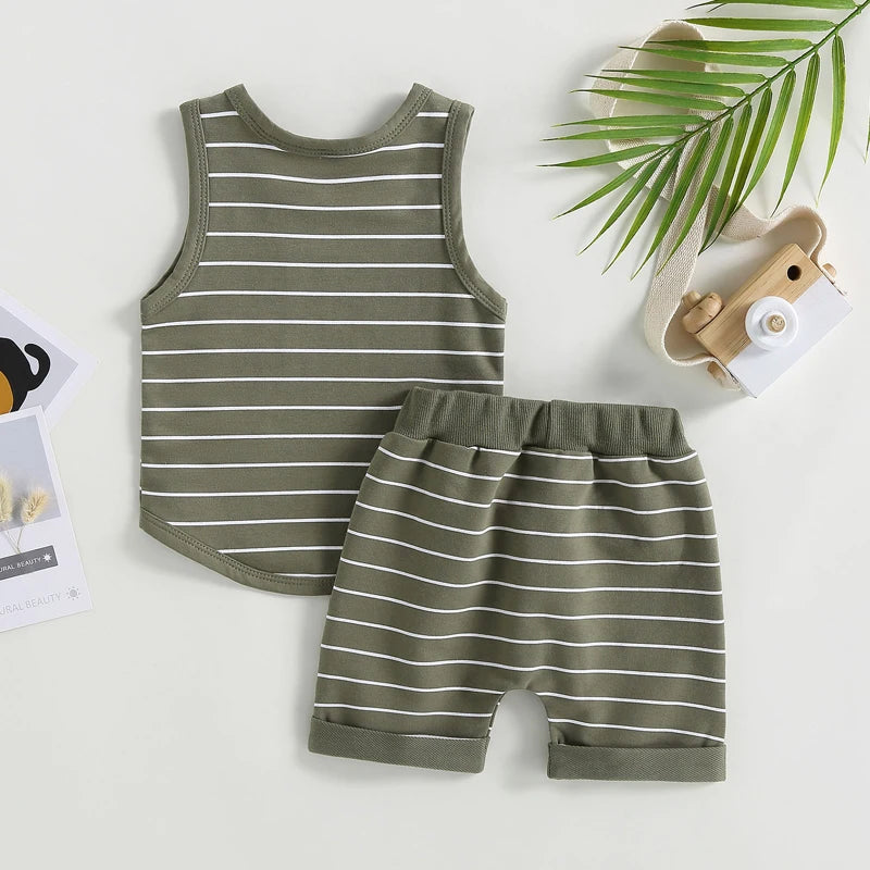 2023-03-01 Lioraitiin 0-4Years Kids Baby Boy 2Pcs Summer Outfits Striped Sleeveless Tank Tops and Stretch Shorts Pocket Set