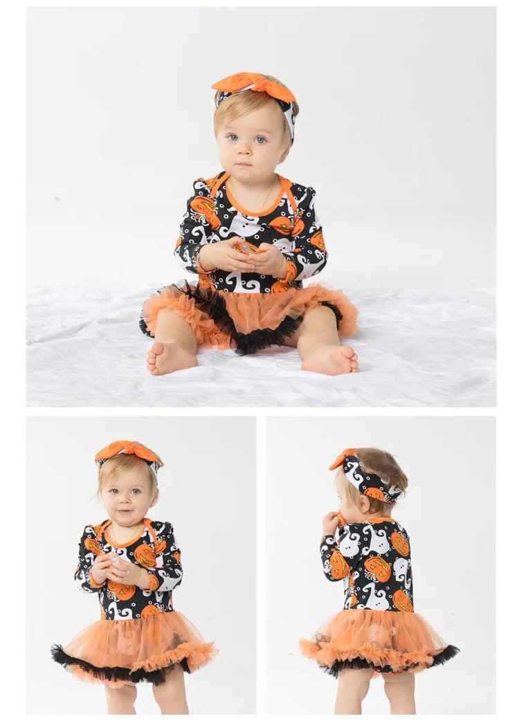 0-24M Baby Girl Boy Costume Pumpkin Clothes Newborn Romper Infant Tutu Dress Outfit Cosplay Bodysuit Toddler Halloween Clothes