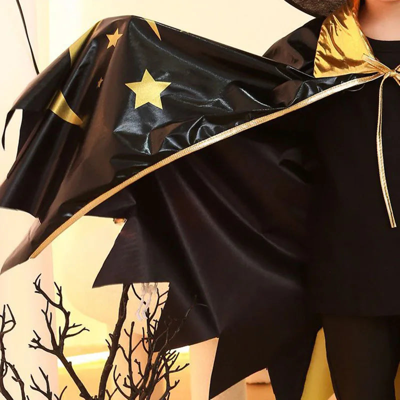 Boys Girls Wizard Cape with Hat Halloween Witch Party Costumes for Kids Children Cosplay Cloak Fancy Dress