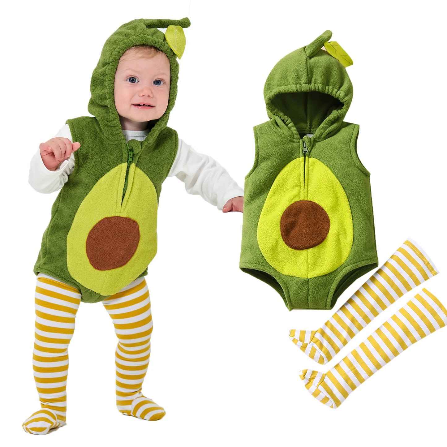 Umorden 0-18M Unisex Baby Yellow Little Chick Costume Hoodie Bodysuit Romper Stocking 2pcs/set Sleeveless Halloween Purim