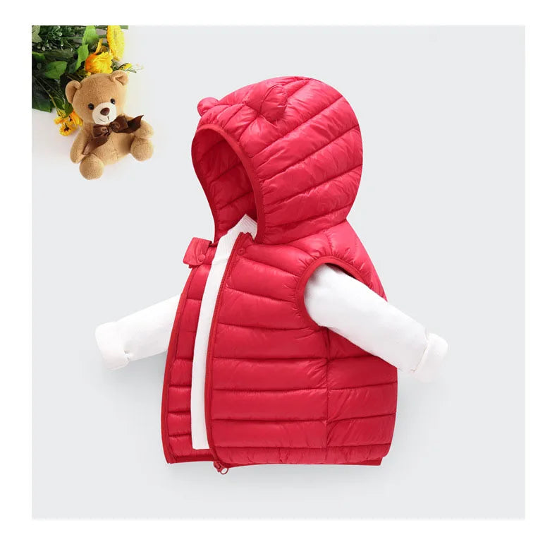 Baby Boys Girl Warm Down Vest Toddler Cotton Waistcoat Children Autumn and Winter Clothes Kids Hooded Jackets 1-6 Years Old