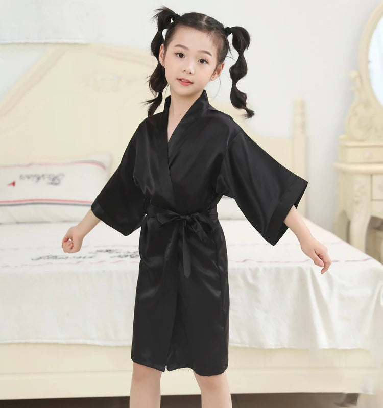 Toddler Girl Nightgown Satin Teenage Red Pink Silk Kimono Spa Bath Robe for Girls Wedding 3 to 4 5 6 7 8 9 10 11 12 13 14 Years