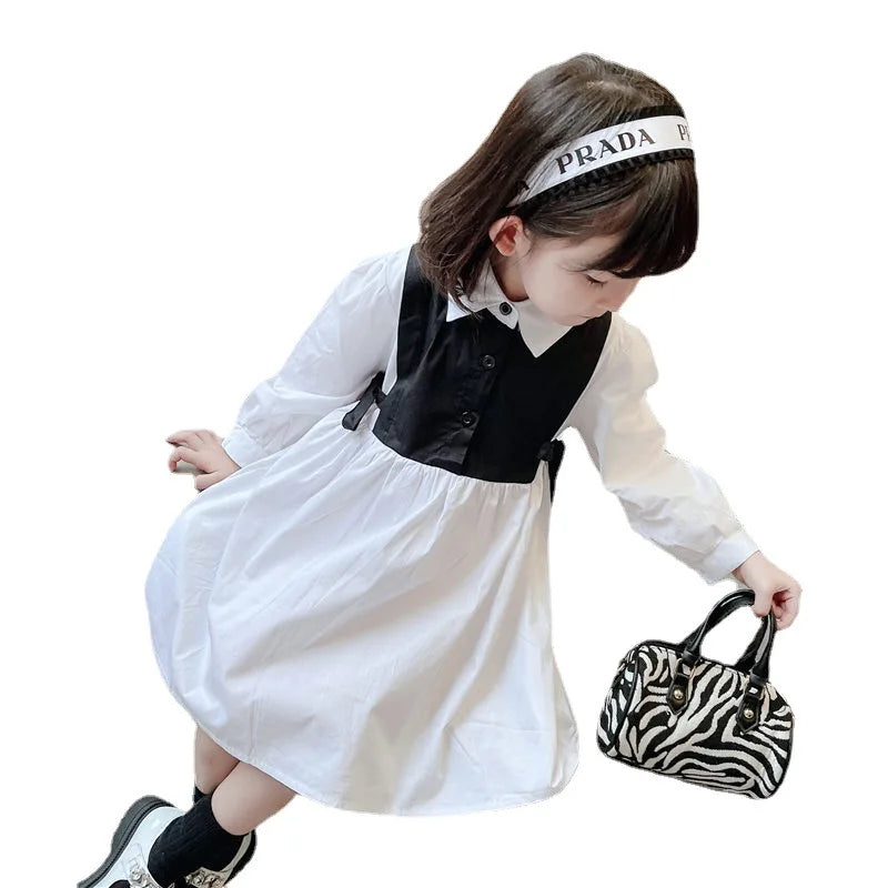 Spring Autumn Girls Dress Korean Fashion Dress for Girls Long Sleeve Casual Princess Bow Dress Children Vestidos Dress Clothing