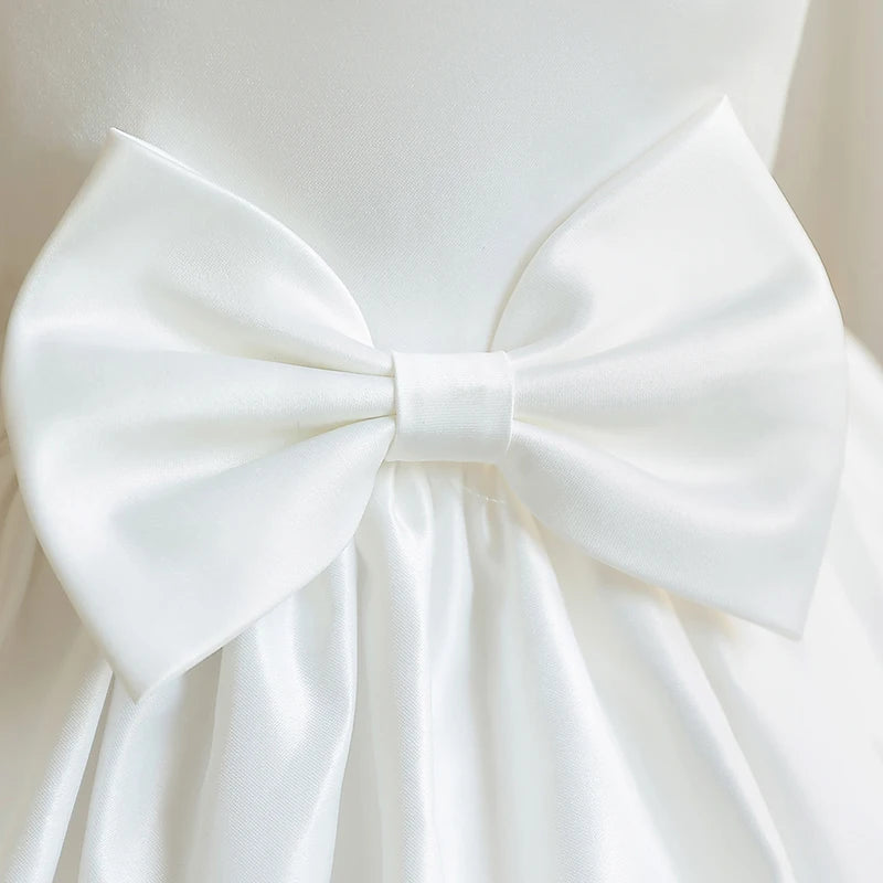 Flower Girl Dresses for Wedding Kids Lace Backless Tulle Tutu Princess Prom Party Clothes Baby 1st Birthday Baptism White Dress