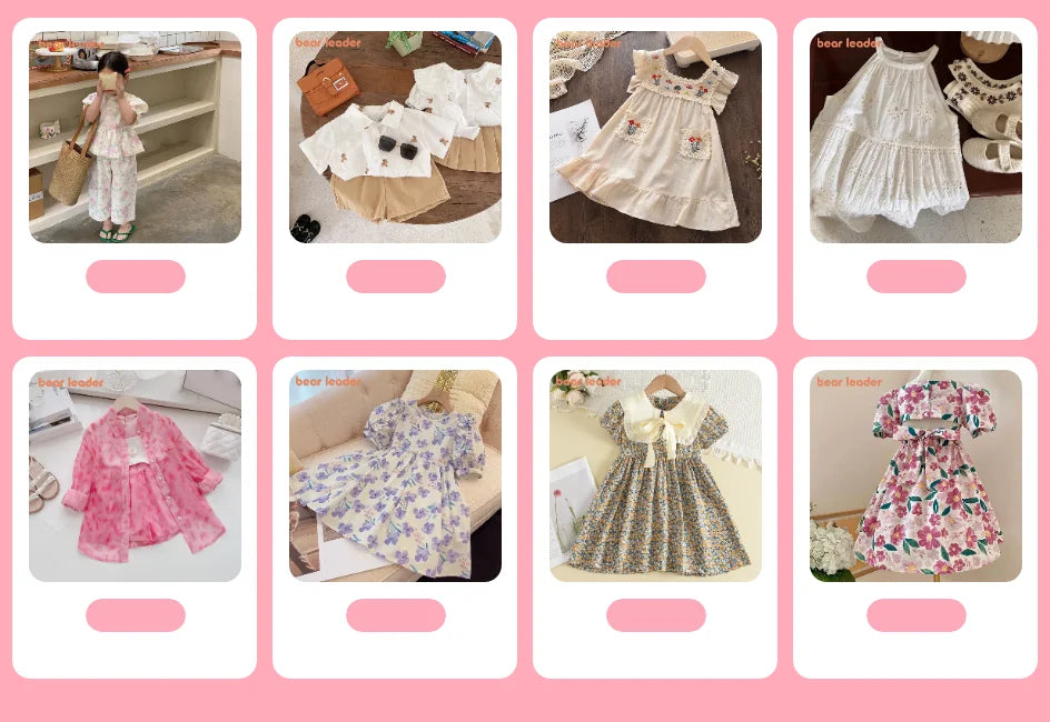 Bear Leader Rose Pink Plaid Bow Dress Elegant Lolita Child Big Girls Midi Dress Children Dresses Teens Party Princess Sundress