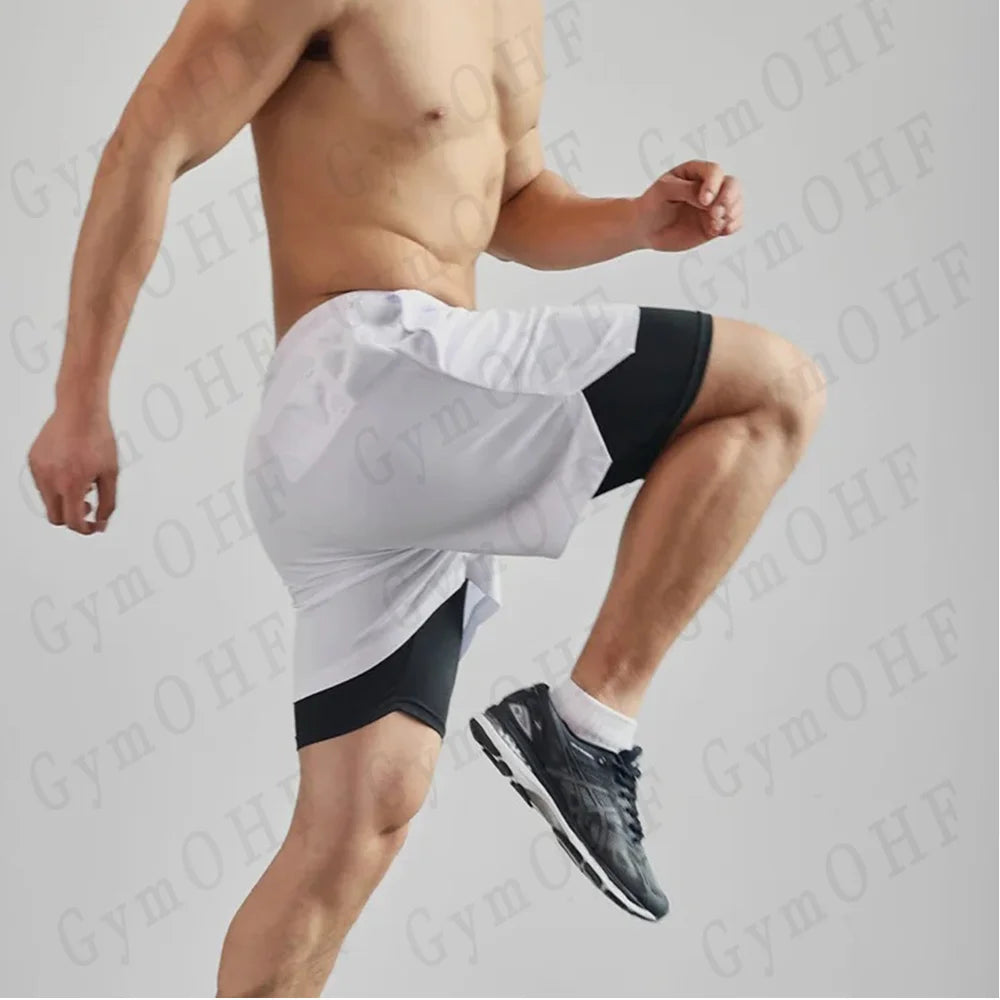 Anime Compression Shorts Men T Shirt Summer Sportswear Gym Jogging Training Workout Male Fitness Sport 2 In 1 Shorts Quick Dry