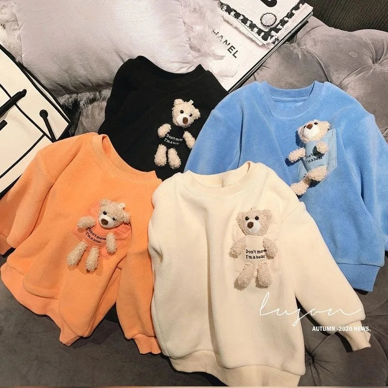 1 2 4 6 8 Years Baby Boys Sweatshirt Spring Kids Jacket Autumn Tops Cute Bear Pullover Children's Sweater Toddler Girls Clothes